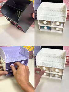 กล่องเก็บของเดสก์ท็อป 4 ลิ้นชัก กล่องเครื่องประดับสำนักงาน กล่องเครื่องสำอาง กล่องดินสอ กล่องเก็บของ ชั้นวางของผู้หญิง