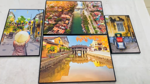 Tranh treo tường phong cảnh làng quê việt nam bộ 6 tấm có khung kèm đinh