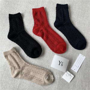 Cool Lightweight Womens Mid-Calf Socks YS Thin Cotton Mesh Breathable Retro Solid Color Simple Basic Summer Socks