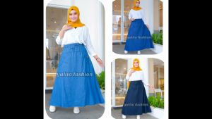 Rok Jeans Wanita Ukuran XL - XXXL Jumbo - Super Jumbo UMBRELLA SKIRT PREMIUM Muat Sampai BB 100