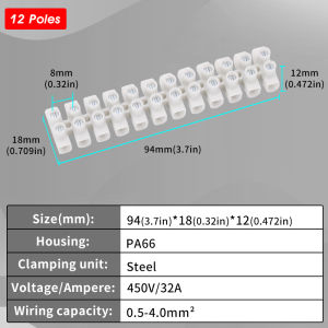 1/5/10Sets Screw Type Quick Connect Terminal 450V 32A 12-Pos Wire Connectors Universal Reusable No Soldering PA66 Terminal Block
