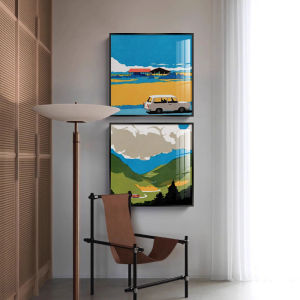 YASISHA | Minimalist Nordique Wall Art Square Blue Landscape Painting