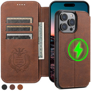 SUTENI Compatible Wireless Charging Leather Phone Case For iPhone 12 13 14 15 16 Plus 17 Pro Max Flip Cover Wallet Card Holder