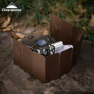 CAMPINGMOON BKYD-10 อลูมิเนียม WIND Deflector หัวเตาเตา WIND Deflector พับแบบพกพา Mini Picnic Camping อุปกรณ์