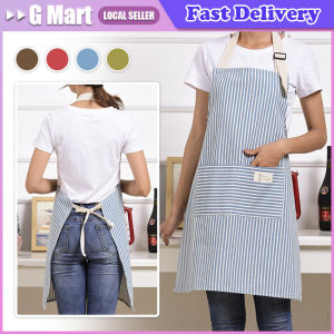 Kitchen Cooking Apron: Cotton Linen Stripe Printed Anti-oil Sleeveless Aprons for Men & Women