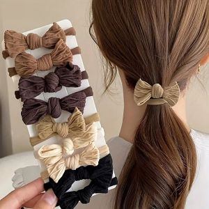 10Pcs Sweet Style Bow Hair Ties Set for Women High Elasticity Fabric Ponytail Holders with Solid Color Bowknot Hair Accessories