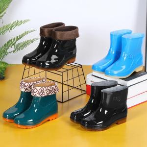 Mens Rain Boots Mid-Calf Low Cut Anti-Slip Short Tube Breathable Rubber Shoes Waterproof Slip-Resistant Spring Autumn Season