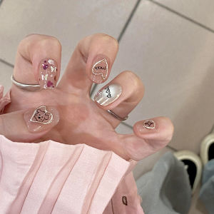 Handmade Wearable Nail Art New Year Firework Stickers Ice Transparent Blush Caramel Color White Enhancing Short Staircase Shape