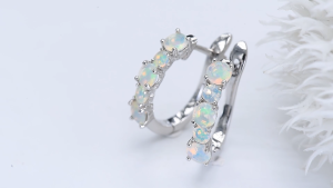 Lohaspie Jewelry Genuine 1.2 Carat Solid Sterling Silver 925 Clip Earring Original Natural Opal Aquamarine Clip Earring 925 Pure Silver Earring Opal Earring For Women Jewelry