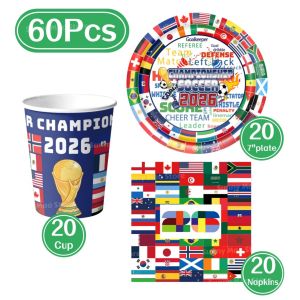 Hasbro | 2026 Soccer Game International World Flag Themed Disposable Tableware Set for Boys Football Birthday Party Supplies Sports Gift