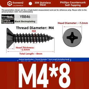 GUWANJI | Black Stainless Steel Cross Head Self-tapping Screws