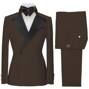 Wedding Banquet Birthday Party Business Work Office Jacket And Pant Men Suit 2 Pieces Beige Single Button With Black Lapel