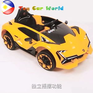 Remote Control Rechargeable Kids Electric Car with Scissor Doors & Leather Seat | LED Lights Soft Wheels Music Player | Safe Ride-On Toy for 1-8 Years (Lambo-Inspired Design)