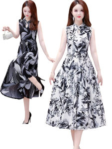 Chinoiserie Style Cheongsam Dress Skirt Inner Lining Slimming A-line Midi Dress Polyester Spandex Spring Summer Autumn