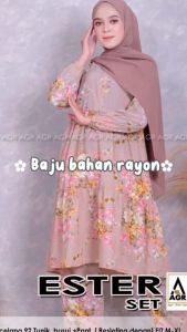 Setelan Wanita Kekinian 2025 Katun Rayon Monalisa Ld 105 Size XL Setelan Ester Set Baju dan Celana