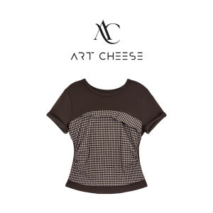 French Style Cheesecake Short Sleeve Knitted Waist Cinching Fake Two-Piece Top for Women Casual Commute Soft Folded Hem