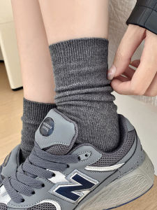 Grey Cotton Mid-Calf Womens Socks Vertical Striping Trendy Japanese Style Pure Color Long Socks Breathable Moisture Wicking