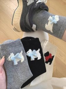 Adorable Doggie Bowtie Woolen Autumn Winter Thickened Womens Handbag Age-Defying Cute Bowtie Design Travel Essential