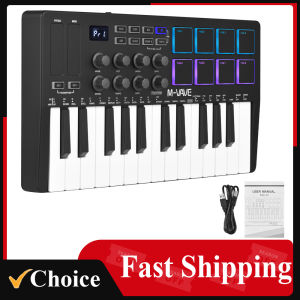 M-vave SMK-25 Mini 25 Keys Wireless / USB MIDI Keyboard Controller With 8 Backlit Drum Pads 8 Knobs and 2 Touch Stripes