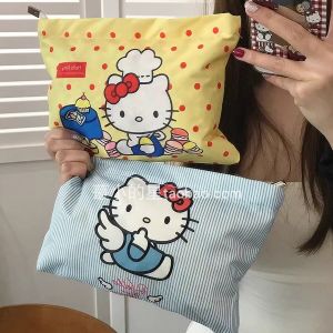 NALLCHEER Cute Hello Kitty Striped Cosmetic Bag with Zipper Closure Lightweight and Portable Makeup Pouch for Everyday Use