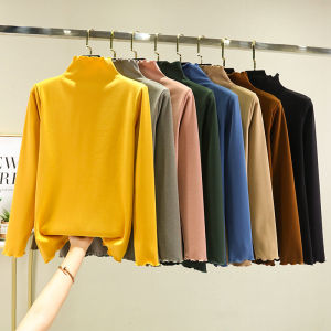 Áo Giữ ẤM Dài Tay Đức Nhung Áo Mặc Trong Cho Cô Nàng Mập Mặc Trong Cỡ Lớn Dày Dặn Nhung Dày Dặn Thu Đông Cổ Cao Vừa Nữ Tôn Dáng