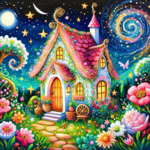 HUACAN Diamond Mosaic 5D House Full Square Round Flower Starry Sky Painting Rhinestones Complete Kit Bedroom Decoration