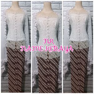 set kebaya akad nikah putih + longtorso + rok dan slendang