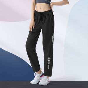 Ice Silk Quick Dry Pants Womens Summer Thin Sport Long Pants Large Size Loose Running Fitness Straight Casual Breathable