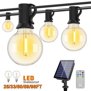 50FT 100FT 24V G40 Solar String Lights Outdoor LED Shatterproof Solar Powered Rechargeable Hanging Light For Pergola Patio Decor