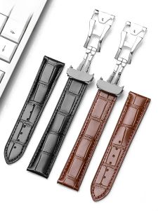 Woalmorn | Original Omega Mens Leather Watch Band Genuine Butterfly Buckle Middle Thickness Flat Interface Matte Finish Suitable For Women