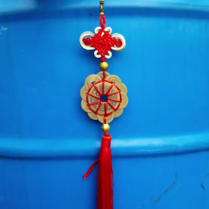 Đồng tiền hoa mai phong thuỷ tết khánh dây treo bằng đồng vàng MS34