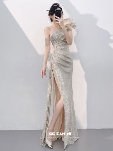 Elegant One-Shoulder Fish Tail Gown