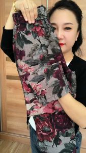 กางเกงขายาวทรงตรงผ้าฝ้ายพิมพ์ลายย้อนยุคสำหรับผู้หญิง กางเกงขายาวทรงหลวมสบายๆ ทรงหลวม ทรงขากระบอก ทรงบาง กางเกงขายาวฤดูร้อน