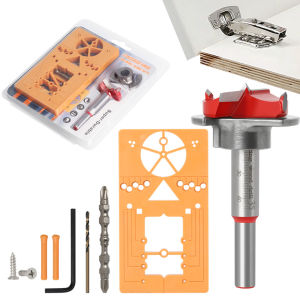 Wnew | 35mm Concealed Hinge Jig Kit Cup Hole Drilling Guide with Forstner BitAdjustable Router Template for Cabinet Door Installation