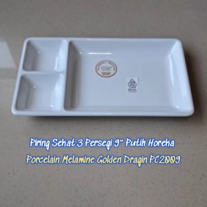 Piring Sekat 3 Persegi 9" Horeka Porcelain Melamine - Golden Dragin PC2009