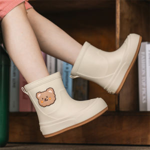 Cute Bear Childrens Rain Boots Waterproof Non-Slip Short Tube PVC Material School Shoes for Rainy Days Outdoor Wear