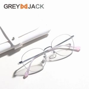 Grey Jack Kacamata Frame Bahan Titanium Model Oval Bulat Ringan Fashion Bisnis Bisa Minus Antiradiasi Bluecromic 98529