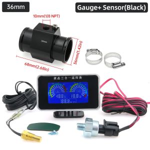 RYSJM | Universal LCD 12v 24v Digital 3in1 Water Temperature Gauge Oil Pressure Voltage Water Temp Meter Sensor 10mm 1/8 NPT Adapter