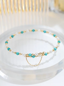 Queensun 18K  pearl elastic bracelet new Chinese style layered bracelet light luxury niche jewelry for womenbracelets，bracelets，新中式手链diamond bracelet bracele