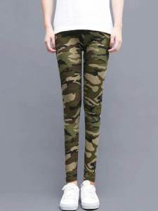Camo Printed Womens Cropped Pants High Waist Street Style Ankle-Length Fashion Casual Trousers