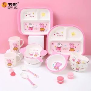 Khay Đựng Thức Ăn Có Ngăn Chia Theo Chủ Đề Peppa Pig Kèm Đĩa Ăn Chống Rơi Bát Salad Và Cốc Nước Bộ Đồ Ăn Dặm Thân Thiện Với Môi Trường Bằng Melamine Cho Bé
