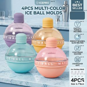 XMSJ | 4Pcs Sphere Ice Ball Molds Silicone Round Maker Mold Light Bulbs Mould Reusable 2.5 Inch Ice Maker Moulds with Lids for Whiskey