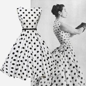 Hebe Retro Polka Dot Sleeveless Vest Skirt Waist Cinched Maxi Performance Dance Gown mid Waist Zipper a Line Summer Dress