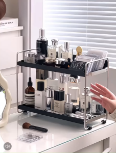 Ⓜ️ZEROIDEASⓂ️ 2 Tiers Iron Perfumes Holder Perfumes Stand Makeup Stand Makeup Holder Cosmetic Stand Cosmetic Holder Desktop Organizers Rack Countertop Organizer Storage Cosmetics Organizer Perfumes Organizer Office Table Organizer Study Table Organizer