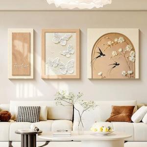 Creamy Woodland Style Triptych Flower and Bird Art Wall Decor