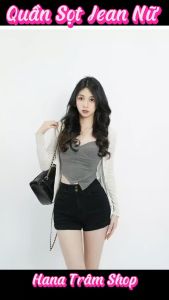 Quần Sọt Jean Nữ Co Giãn Mạnh Lưng Cao Màu Đen 2 Nút Có Size Đại
