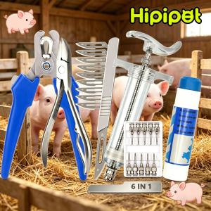 HIPIPET 7-IN-1 Multifunctional Piglet Care Tool Kit Newborn Pig Nursing Combination Tools Teeth Cutting Tail Docking Medicine Feeding and Marking Integrated Design Durable & Labor-Saving Professional Livestock Farming Equipment for Pig Farm