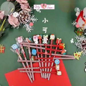 Bộ 5 Bút chì kèm tẩy noel giáng sinh dễ thương hình cây thông ông già noel người tuyết quà tặng văn phòng phẩm Thế Vinh Store