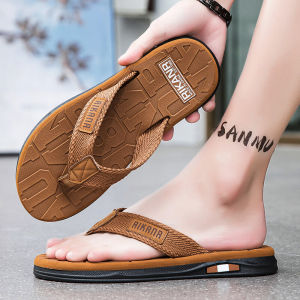 Mens Summer Outdoor Anti-slip Wear-Resistant High-End Foot-Thong Slippers Soft Bottom Beach Sandals Youth Trend Flat Heel