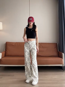 New American-Style Gray Wide-Leg Jeans – High-Waist Slim-Fit Loose Straight Pants